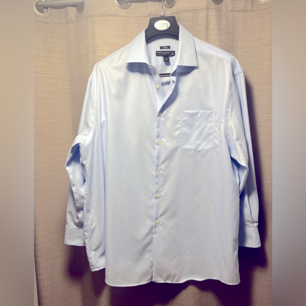 Pronto Uomo Mens Executive Fit Dress Shirt 100% Cotton Light Blue Size 18 32-33